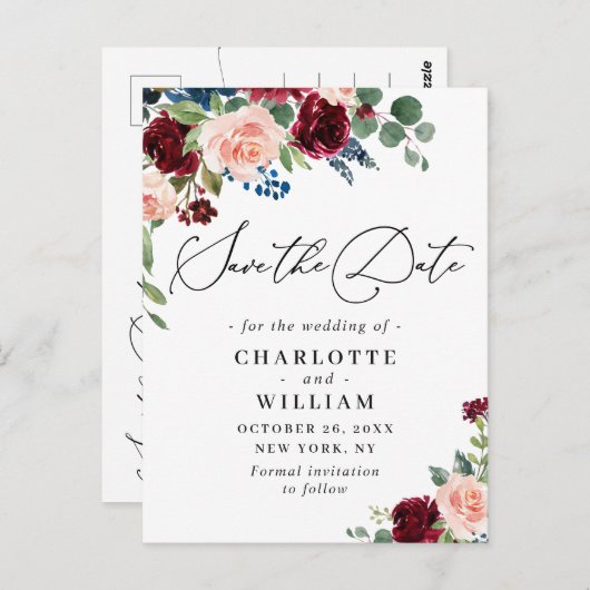 Carte Postale Mariage des Roses de la marine bordeaux Sauvez la (Devant / Derrière)