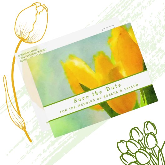 Carte Postale Mariage des tulipes d'aquarelle jaune Enregistrer