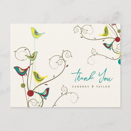 Carte Postale Mariage D'Été Oiseaux De Couleur Whimsical Et Tour (Devant)