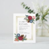 Carte Postale Mariage d'hiver Bourgogne Turquoise Bleu moderne (Debout devant)