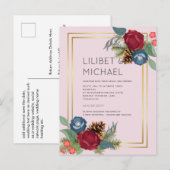 Carte Postale Mariage d'hiver Bourgogne Turquoise Bleu moderne (Devant / Derrière)