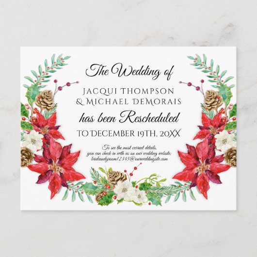 Carte Postale Mariage d'hiver de Noël reporté Reprogrammé (Devant)