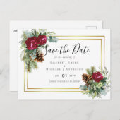Carte Postale Mariage d'hiver Eucalyptus Rose de Bourgogne (Devant / Derrière)