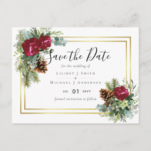 Carte Postale Mariage d'hiver Eucalyptus Rose de Bourgogne