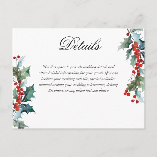 Carte Postale Mariage d'hiver Holly Berry Détails (Devant)