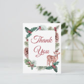 Carte Postale Mariage d'hiver Merci Noël Cerf Floral (Debout devant)