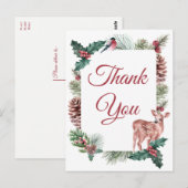 Carte Postale Mariage d'hiver Merci Noël Cerf Floral (Devant / Derrière)