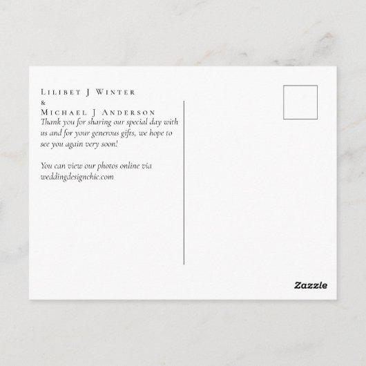 Carte Postale Mariage d'hiver Roses blanches Or Dusty Bleu (Dos)