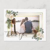 Carte Postale Mariage d'hiver Roses blanches Or Dusty Bleu (Devant)