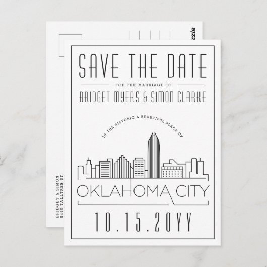 Carte Postale Mariage d'Oklahoma City | Skyline Enregistrer la d (Devant / Derrière)