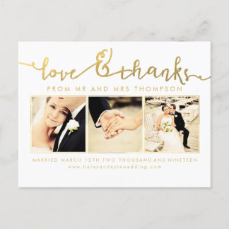 Carte Postale Mariage d'or blanc Love & Merci Script photo