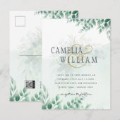 Carte Postale Mariage d'or vert Eucalyptus Feuille QR CODE (Devant / Derrière)