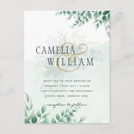 Carte Postale Mariage d'or vert Eucalyptus Feuille QR CODE (Devant)