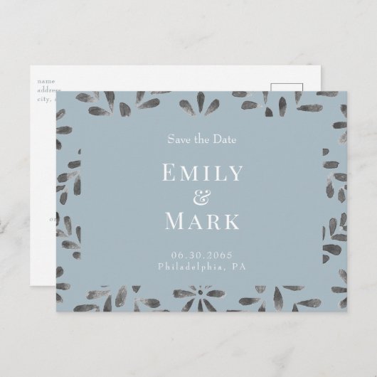 Carte Postale Mariage Dusty Blue Elegant Enregistrer la date (Devant / Derrière)