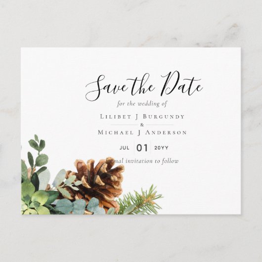 Carte Postale Mariage Dusty Blue Eucalyptus Budget (Devant)