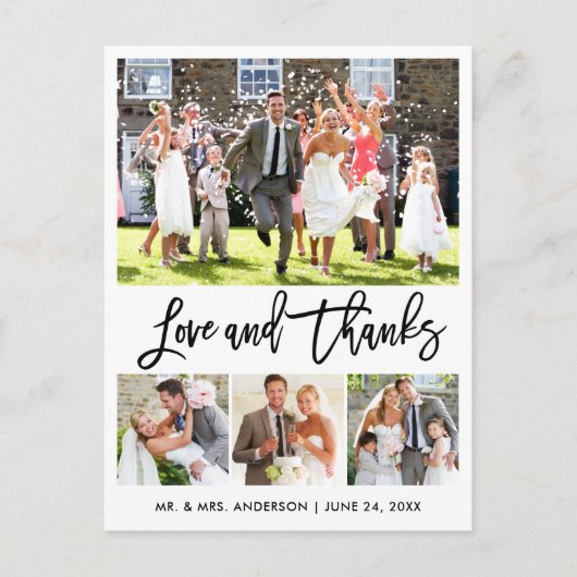 Carte Postale Mariage Écriture Moderne au Pinceau Amour Merci 4  (Devant)