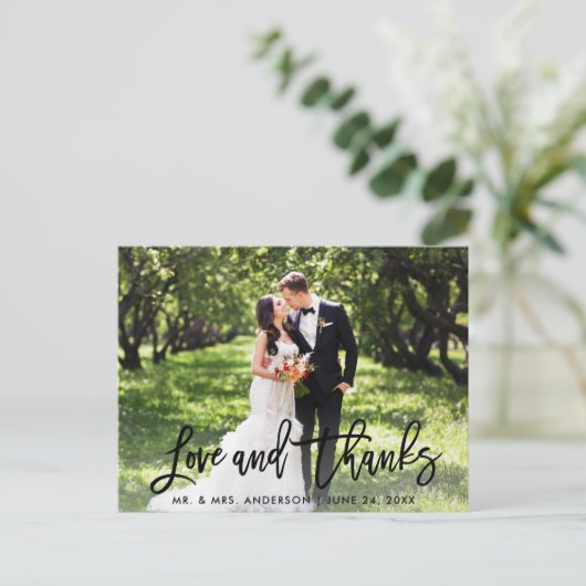 Carte Postale Mariage Écriture Pinceau Moderne Amour et Remercie (Debout devant)