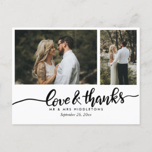 Carte Postale Mariage Élégant Amour Et Merci Deux photos