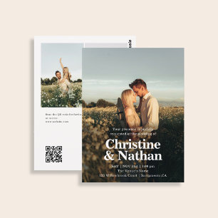 Carte Postale Mariage Élégant Audacieux Budget Code QR 3 Photos