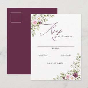 Carte Postale Mariage Élégant aux Prunes Florales Automne Hiver