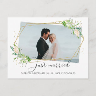 Carte Postale Mariage Élégant avec de la Végétation Fuite Annonc