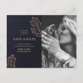 Carte Postale Mariage élégant en or de la marine. Bleu Enregistr (Devant)