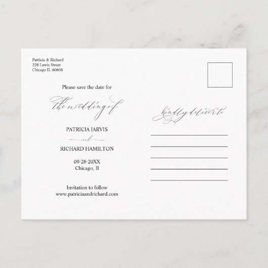 Carte Postale Mariage élégant Enregistrer La Date 3 Photo Collag (Dos)