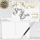 Carte Postale Mariage élégant Enregistrer la date Gold Confetti