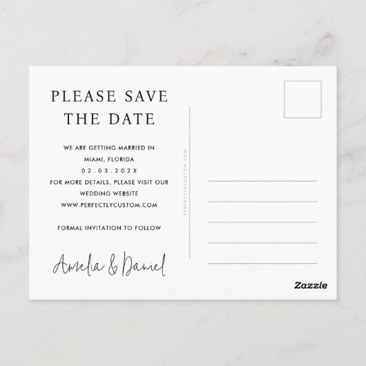 Carte Postale Mariage élégant enregistrer la photo de date (Dos)