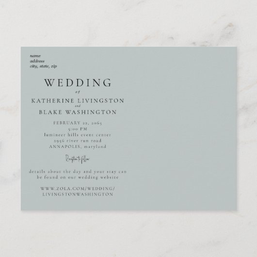 Carte Postale Mariage Élégant Rose Blanche et Feuillage Site Web (Dos)