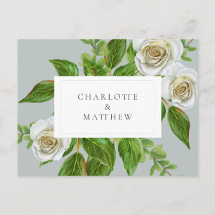 Carte Postale Mariage Élégant Rose Blanche et Feuillage Site Web