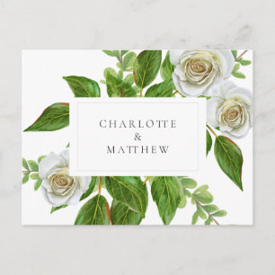 Carte Postale Mariage Élégant Rose Blanche et Verdure Blanche