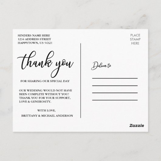 Carte Postale Mariage Elegant Script Love and Thanks Photo (Dos)