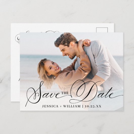 Carte Postale Mariage élégant simple Enregistrer la date Photo (Devant / Derrière)