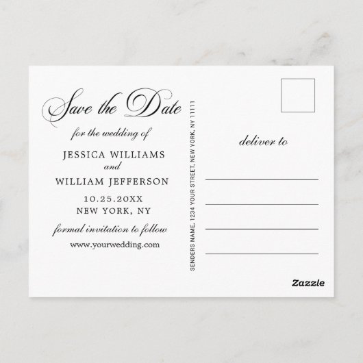 Carte Postale Mariage élégant simple Enregistrer la date Photo (Dos)
