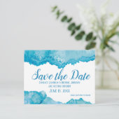 Carte Postale Mariage en Aquarelle Bleue turquoise Enregistrer l (Debout devant)