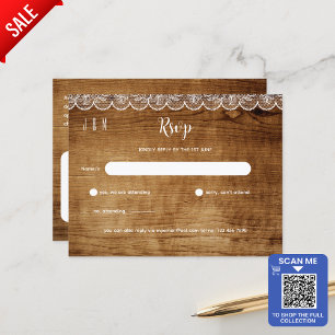Carte Postale Mariage en dentelle blanche rustique RSVP - Jeu de