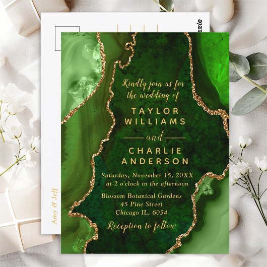 Carte Postale Mariage en marbre vert et or