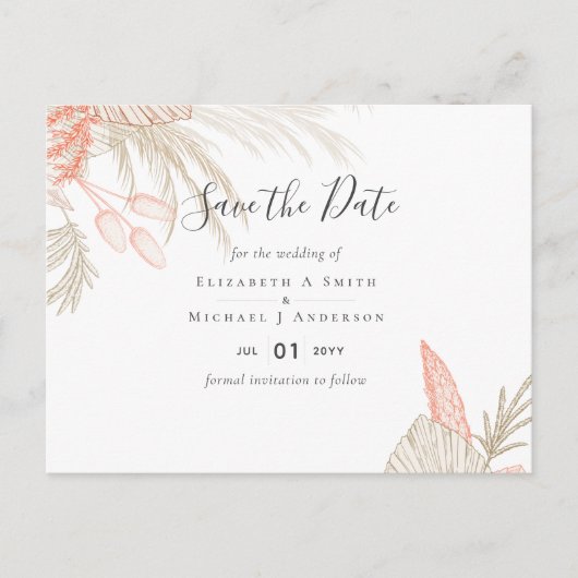 Carte Postale Mariage en terre cuite à l'herbe tropicale des Pam (Devant)