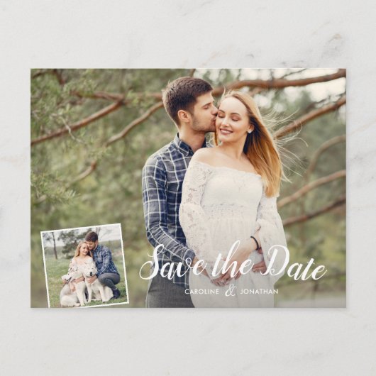 Carte Postale Mariage Enregistrer la date 2 Photos Calligraphie (Devant)