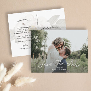 Carte Postale Mariage Enregistrer la date avec Photo Rose Vintag