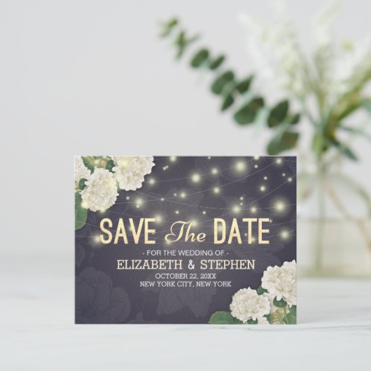 Carte Postale Mariage Enregistrer La Date Chic Hydrangea String  (Debout devant)