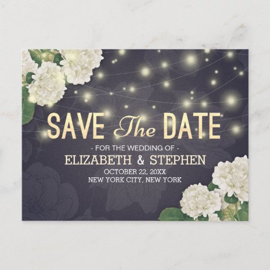 Carte Postale Mariage Enregistrer La Date Chic Hydrangea String  (Devant)