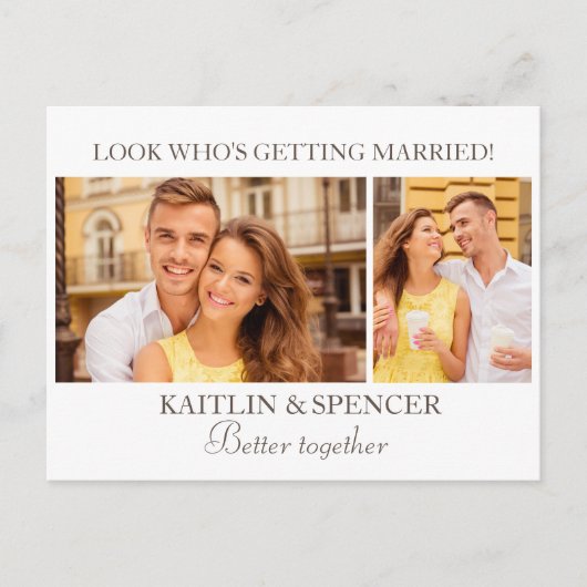 Carte Postale Mariage Enregistrer la date Moderne 2 Photo Blanc (Devant)