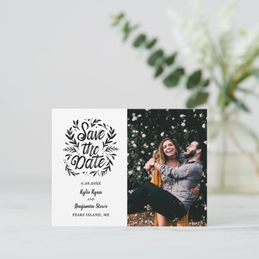 Carte Postale Mariage Enregistrer la date Photo Calligraphie Bot (Debout devant)