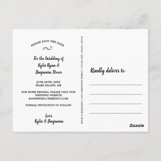 Carte Postale Mariage Enregistrer la date Photo Calligraphie Bot (Dos)