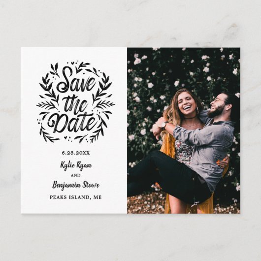 Carte Postale Mariage Enregistrer la date Photo Calligraphie Bot (Devant)