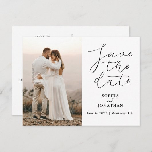 Carte Postale Mariage Enregistrer la date Photo Chic Elegant Scr (Devant / Derrière)