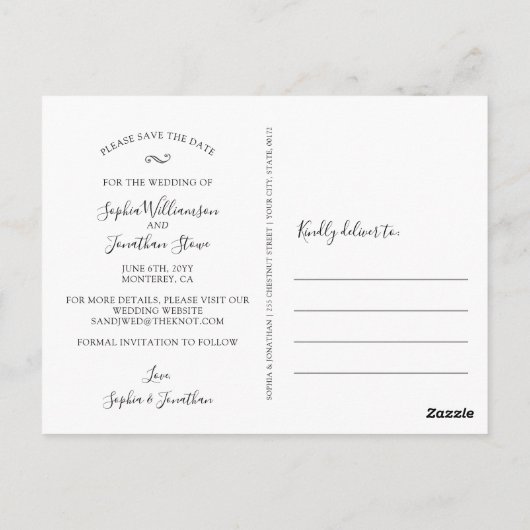 Carte Postale Mariage Enregistrer la date Photo Chic Elegant Scr (Dos)