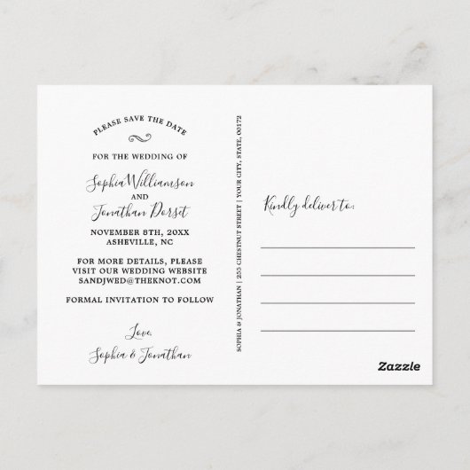 Carte Postale Mariage Enregistrer la date Photo Jolie police Scr (Dos)